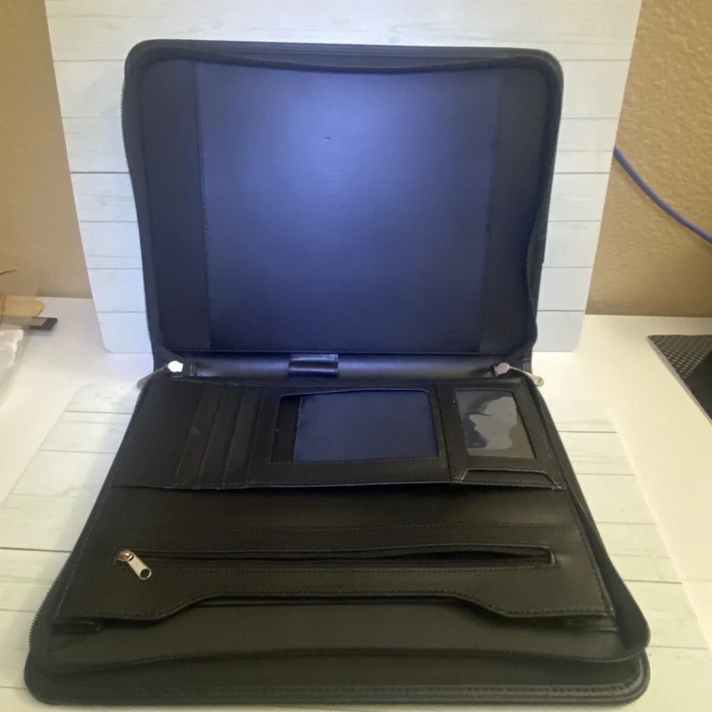 Cossini Black Superior Vegan Leather Business Portfolio with Zipper –